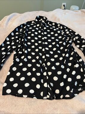 Divided Black and White Polka Dot Button-Front Blouse